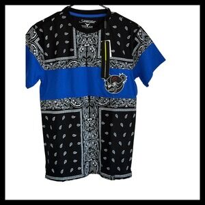 NWT Screenshot Brand Mens Bandana Paisley Spiked Bear Graphic Tee Black Royal